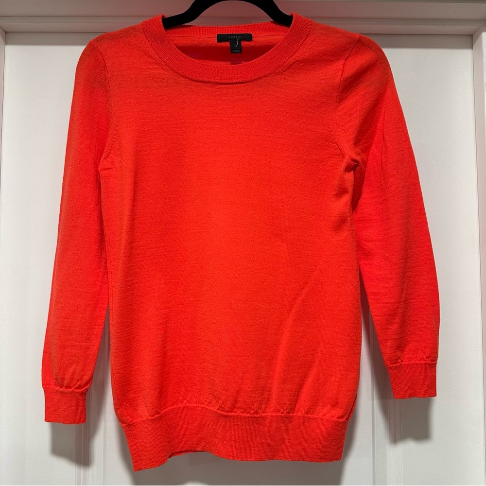 J. Crew Women’s Bright Orange 100% Merino Wool Crew Neck Sweater Size Small